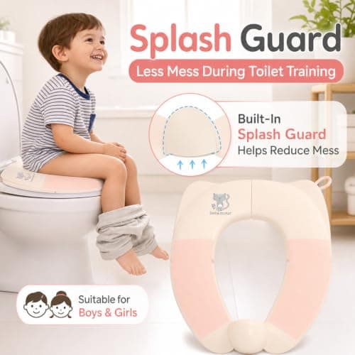 Bebamour Foldable Toddler Toilet Seat, Portable Travel Potty Training Seat with Non-Slip Pads & Splash Guard, Compact Lightweight Toilet Trainer for Boys & Girls, Fits Standard UK Toilets, Khaki — view 5