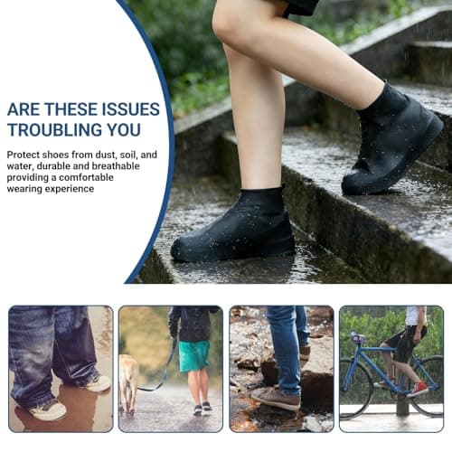 4Pairs Black Waterproof Shoe Covers, Reusable Silicone Shoe Covers for Men and Women, Non Slip Boot Covers, Waterproof Overshoes, for Outdoor Cycling, Hiking, Gardening, Travel, Shoe Protector — view 5