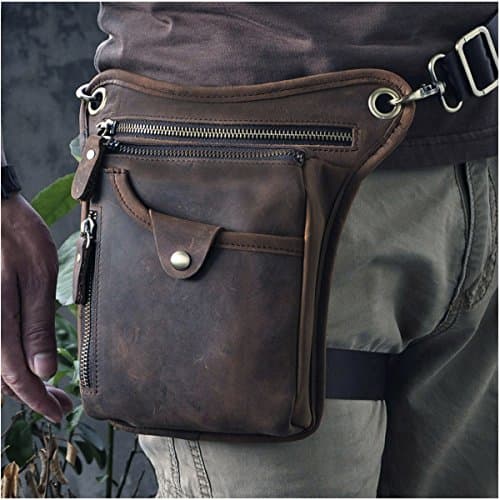 Le'aokuu Mens Womens Genuine Leather Motorcycle Waist Pack Messenger Shoulder Hip Bum Drop Leg Thigh Bag Pouches (211-5 0 Dark Brown) — view 2