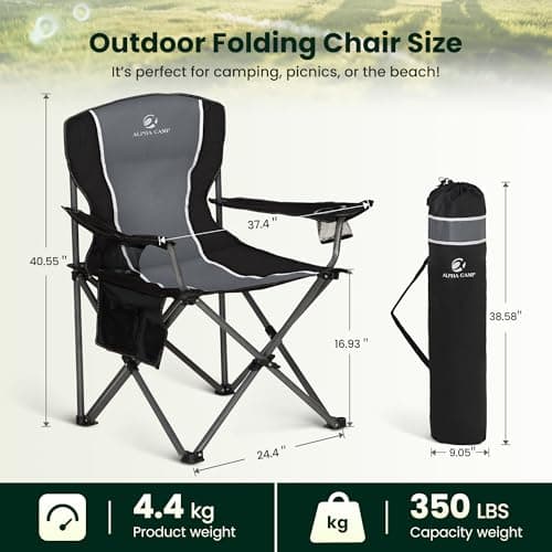 ALPHA CAMP Camping Chairs for Adults Heavy Duty Camping Chair, Grey — view 3