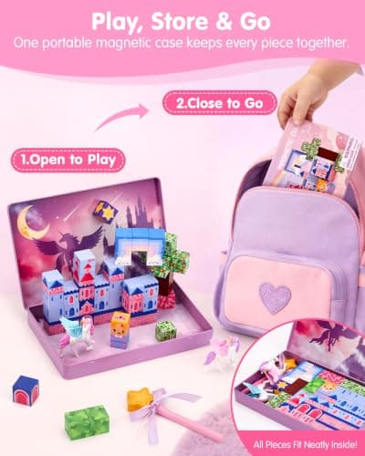 hahaland Unicorn Mini Magnetic Blocks, Travel Magnetic Tiles Toy Girls 3-5 — view 3