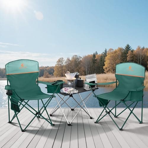 LET'S CAMP Set of 2 Folding Camping Chairs for Adults Supports 120kg Green — view 2