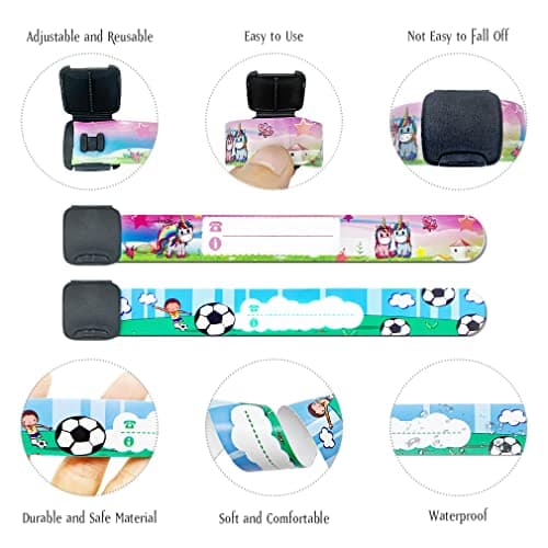 AMOH JERCY Kids ID Bracelet – 6 Pack Reusable Waterproof Safety Wristbands for Travel, School Trips, Theme Parks & Outdoor Activities – Adjustable Contact Info Bands for Boys & Girls with Marker — view 2