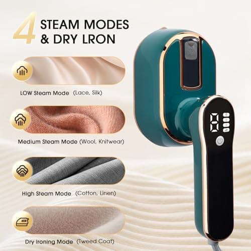 ZStarlite Upgraded - Travel Steamer for Clothes - LED Display & 3+1 Level Steam, Portable Handheld Steamer, Foldable Travel Iron Mini Steam Iron with Ironing Gloves for Travel Home College Dorm(Green) — view 2