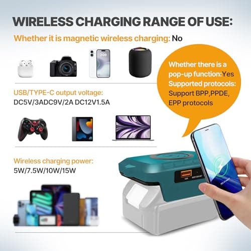 Wireless Phone Charger for Ma-kita 18V Battery,Battery Adapter with USB and Type-C Output, for Camping Travel,Outdoor Working (Wireless Charger for Ma-Kita 18V) — view 5