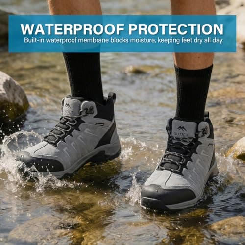 OUTJET Men's Waterproof Walking & Hiking Boots Lightweight, Grey — view 2