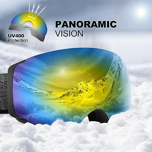 Odoland OTG Ski Goggles Set with Detachable Lens, Frameless Interchangeable Magnetic Lens for Skiing Skating Snowboard, Anti-Fog and UV400 Protection Snow Goggles for Men and Women — view 5