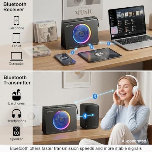 Gueray Y-03 CD Player Portable: CD Players for Home with HiFi Sound Black — view 4