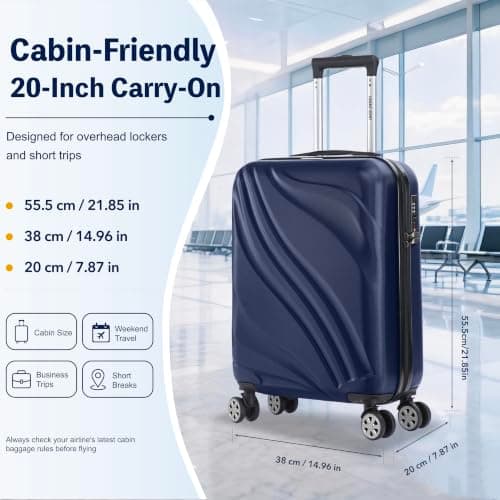 Luggage Depot Carry On Suitcase 55x38x20cm, TSA Lock for Ryanair, Navy Blue — view 2