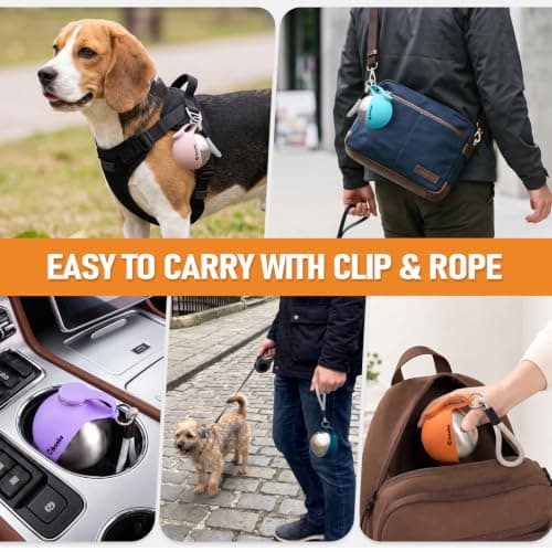 2 in 1 Portable Dog Water Bottle, Stainless Steel Pet Water Dispenser with Foldable Silicone Bowl for Walks Hiking & Travel, 285ML Pet Water Bottle for Small Dogs, Orange — view 3