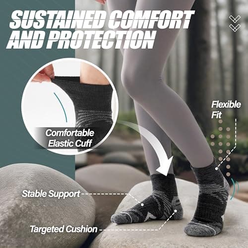 ANTSANG 6 Pairs Merino Wool Quarter Socks Running Walking Hiking Compression Support Breathable Thermal Warm Thick Cushion Ankle Unisex Socks for Women Men(7-11, Black Series) — view 3