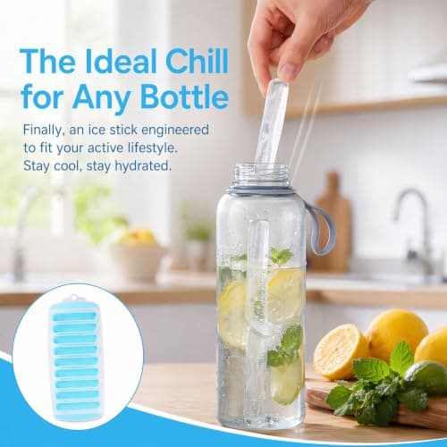 Silicone Ice Cube Tray with Lid for Water Bottles, Easy Release Long Ice Sticks Moulds, Stackable No-Spill Ice Tray for Sports Drinks, Whiskey and Cocktails — view 4