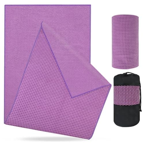 flintronic Yoga Towel, Yoga Mat Towel with Grip Silicone Dots, Microfibre Yoga Blanket Towel, Soft & Breathable, with Quick Dry Yoga Towels and Mesh Carry Bag, for Bikram, Pilates - 183x63cm