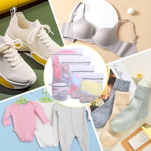 5PCS Mesh Laundry Bags for Washing Machine, Laundry Bags with Zips, Reusable Washing Machine Wash Bag for Clothes, Underwear, Bra,Socks (XL+L+M+S+Bra Bag,White) — view 4