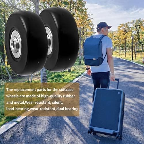 Hevysuo 4 Pcs Luggage Suitcase Replacement Wheels,50mm x 18mm Rubber Luggage Wheel Repair Heavy for Most Luggage Suitcase,Black — view 5