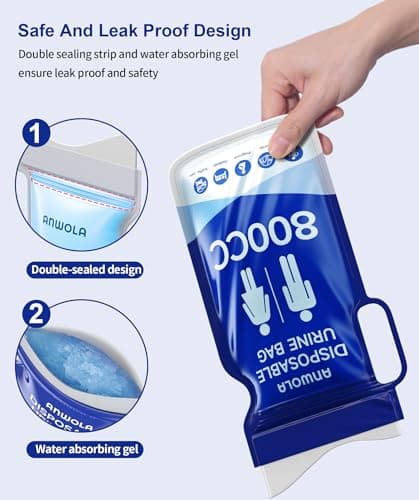 ANWOLA Portable Urinal for Men,Disposable Urine Bags with Handle,Emergency Toilet Pee Bags,Vomit Bag Travel Urinals for Men,Women,Pregnant,Patient,Kids,Travel,Car,Camping,Hiking (12, Blue) — view 4