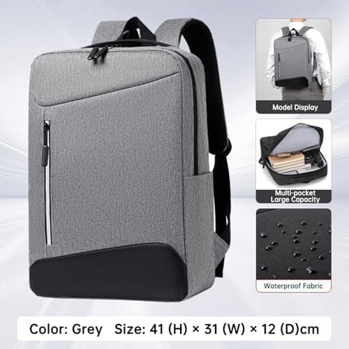 SuperAuriga Laptop Backpack, Business Men's Backpack with USB Charging Port & Lock, Waterproof Travel Backpack, 15.6-inch Business Computer Backpack (Grey) — view 2