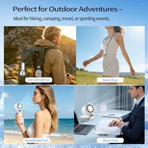 Curloni Portable Handheld Turbo Fan with Ice Cooling, 4000mAh Hand Fan Rechargeable, 5 Speeds Turbo Personal Fan with LED Display, Mini Fan for Travel, Makeup, Outdoor — view 4