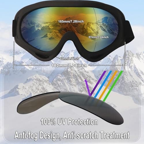 OUTDOORSPARTA 2-Pack Ski Goggles Snow Sports Goggles Snowboarding Goggles Motocycle Glasses for Men Women Youth Kids Boys Girls (7. Black Frame, Gold Lens; Black Frame, Silver Lens) — view 4
