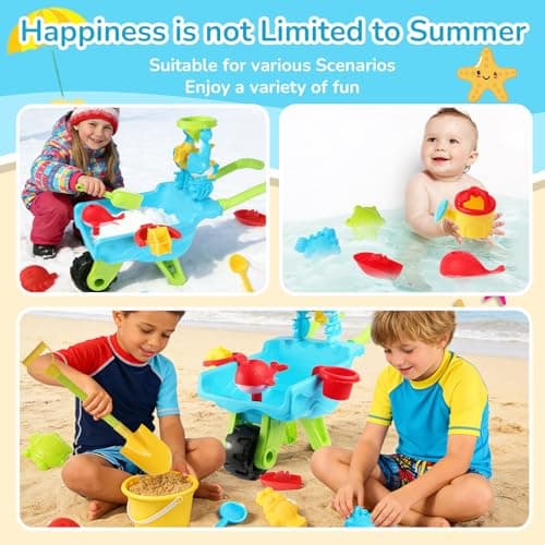 Beach Water Sand Toys for Kids - Beach Trolley with Shovel Tool Kit, Bucket & Animal Molds - Summer Outdoor Sensory Gift for Boys Girls Toddlers 3-5 Years — view 4