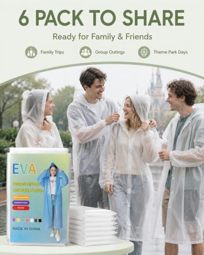 6 Pack Rain Ponchos for Adults Reusable - EVA Raincoat with Drawstring Hood — view 5