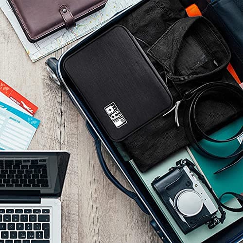 ACOPTON Electronic Organizer, Portable Travel Organizer Bag, Waterproof Electronics Accessories Storage Cases for iPad, Cables, Chargers, Hard Drive, Power Bank, Game Cards (Black) — view 6