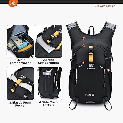SKYSPER Small Hiking Backpack - 15L Travel Rucksack Lightweight Daypack with Chest & Waist Strap Water Resistant Walking Backpack for Women Men — view 3