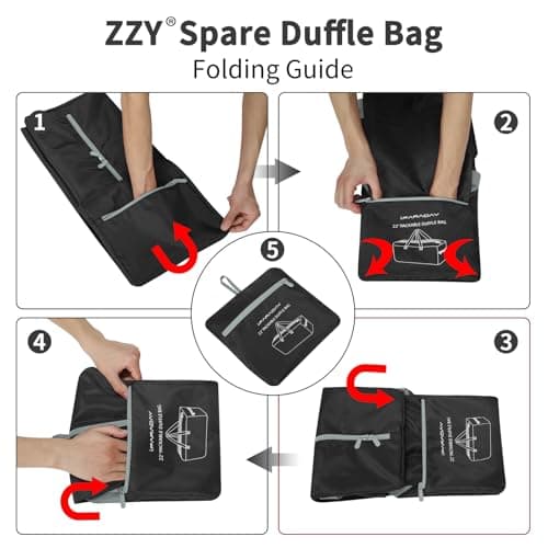 ZZY 35L Foldable Travel Duffle Bag, 22-Inch Packable Small Duffel Bag Lightweight Holdall for Camping, Storage, Travel-Black — view 5