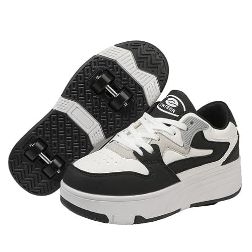 Mateju Kids Roller Skate Shoes for Boys Girls, Skateboarding Skates Outdoor Parkour Shoes Retractable 4 Wheels Unisex Teenager Children Sports Walking Running Sneakers Shoes Black