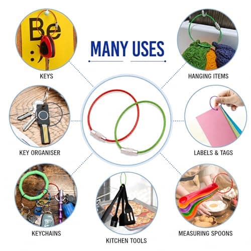 ROKEL Wire Keychain Cable – 8Pcs, 15cm Stainless Steel Cable Key Rings with Secure Screw Lock, Heavy Duty Connectable Keyring Loops for Keys, Luggage Tags, Travel, Hiking & Camping (8) — view 6