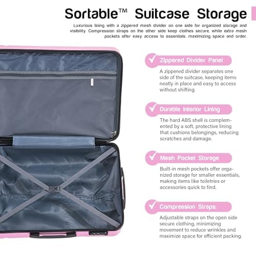 Aerostar 20” Lightweight Small Hard Suitcase Cabin Hand Luggage 4 Spinner Wheels Carry On 55x35x20 | Accepted on All Airlines easyjet, RyanAir, British Airways, Emirates & More (Pink, 35 Litre) — view 6