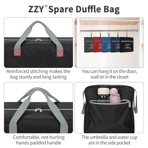 ZZY 35L Foldable Travel Duffle Bag, 22-Inch Packable Small Duffel Bag Lightweight Holdall for Camping, Storage, Travel-Black — view 4