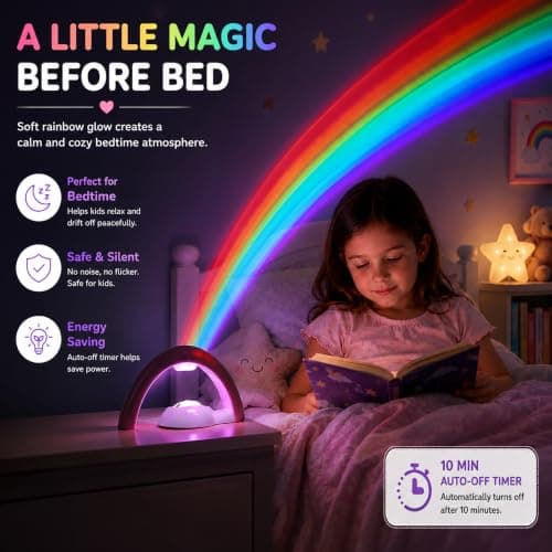 Excerando Rainbow Projector Night Light for Kids Bedroom, Colour Changing LED Rainbow Lamp with USB & Battery Power, Rainbow Light Projector for Girls Boys Room Decor, Birthday Gift for Children — view 6