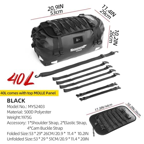 Rhinowalk Motorcycle Saddle Bag 40L – Waterproof Rear Seat Pack with Expansion Panel, MOLLE Gear Mount & Backpack Carry — view 2