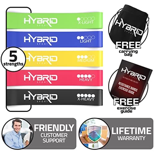 Hybrid Resistance Bands [Set of 5] PREMIUM Skin Friendly | 5 Strength Levels Loop Exercise Bands for Pilates, Training, Physio Therapy, Stretching, Home Gym | FREE Guide and Bag for Men and Women — view 2