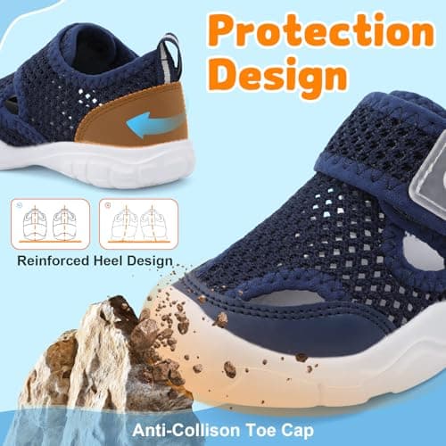 JOINFREE Toddler Aqua Shoes Baby Beach Sandals Non Slip Rubber Sole Quick Dry Mesh Swimming Socks Boys Girls Pool Garden Holiday Nursery First Walking Shoes Wide Fit Navy Blue 5 UK Child — view 3