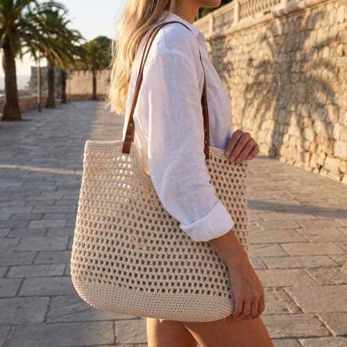 Elovara Womens Straw Beach Bag Large Crochet Tote Bag with Magnetic Clasp — view 2