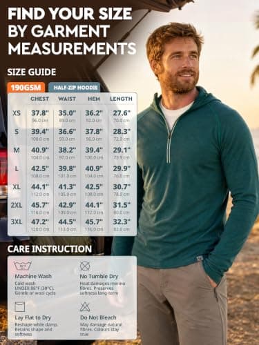 MERINNOVATION 100% Merino Wool Hoodie for Men - Thermal Base Layer Men's Long Sleeve Half Zip Sweatshirt for Hiking Travel, Bayberry Green, L — view 6