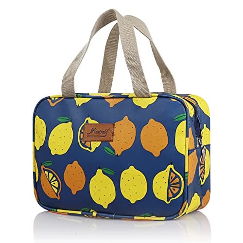 Toiletry Bag, Large Travel Hanging Make up Wash Bags, Portable Waterproof Cosmetic Bag, Light Blue White Bear Toiletry Kit, Bathroom Storage Case for Women Girls Ladies(Lemon)