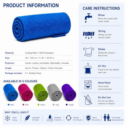 Yrafiostye 5 Pack Cooling Towel Sweat, (40"x12") Quick-Drying Neck Cooling Wraps, Soft & Breathable Chilly Sports Towel Yoga, Sport, Running — view 6