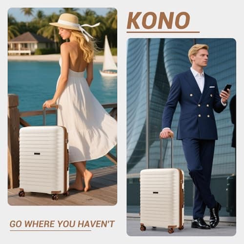 Kono 20 Inch Expandable Cabin Suitcase with Cup Holder & Side Hook, Lightweight PP Hard Shell Carry On Luggage for Short Trips, Airline Approved Small Travel Case (Cream) — view 2