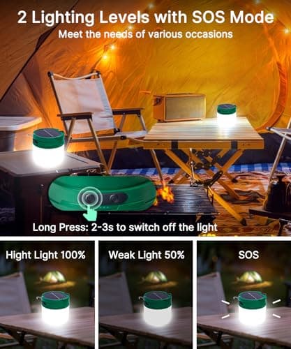 Camping Fairy Lights 12M / 39.3FT, 2-in-1 Solar & USB Rechargeable Camping String Lights with Retractable Reel, IPX6 Waterproof, 3600mAh, 8 Modes, LED Tent Light for Camping Garden Patio Festival — view 3
