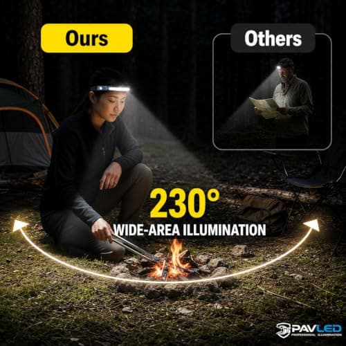 PAVLED Head Torch Rechargeable, LED Headlamp Motion Sensor Headtorch 230° Widen View & 5 Modes, Hands-Free IPX4 Waterproof Head Lamp for Camping,Running,Fishing,Cycling — view 4
