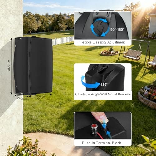 Herdio 8 Inch 600W Outdoor Bluetooth Speakers Waterproof Wired with Powerful Bass, TWS Pairing Wall Mount Durable Loud Sound System Suitable for Patio Garden Porch Backyard Home Theater (1 Pair Black) — view 5