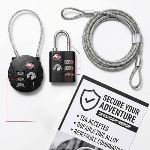 Backpacker's Journey TSA Lock Set with 1.5 m Steel Cable - Combination Locks for Rucksack, Suitcase and Bags — view 6