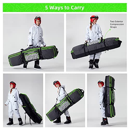 XCMAN Padded Snowboard Bag with Wheels, Extendable Roller Ski Bag for Air Traveling Adjustable Length - Extra Long/Wide/Deep,Waterproof - with Protection Ribs — view 6