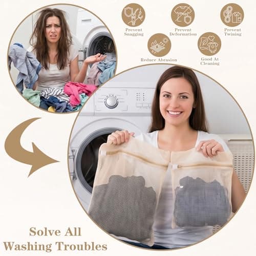 Matwsec 2PCS Cotton Lingerie Bags for Washing Delicates, Mesh Laundry Wash Bags with Zipper for Bra Underwear Clothes Socks, 40x30cm and 30x20cm — view 4