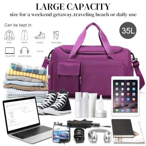 RainFlowwer Travel Duffel Bag Women Men,Sports Gym Bag with Shoes Compartment,Waterproof Travel Bag Overnight Bag with Dry Wet Separated Pocket,Carry Luggage Bag Weekender,Sports,Gym,Travel (Burgundy) — view 4