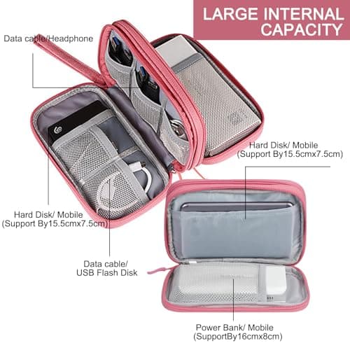 Travel Cable Organiser Bag, Electronics Accessories Organiser Bag, Portable Electronics Accessories Organizer, Cord and Gadget Storage Bags for Cables USB Drive Charger Earphone(Bilayer, Pink) — view 4