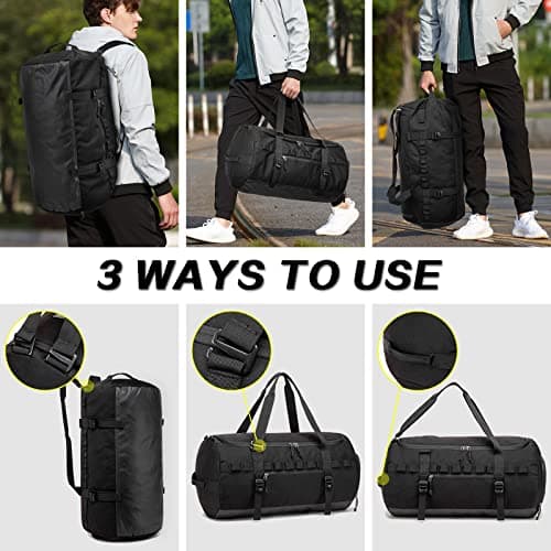Lyweem Duffle Bag for Men, 60L Travel & Gym Duffel Bag Large Size for Women Waterproof Sports Holdall Bags Weekend Overnight with Shoes Compartment, Black — view 3